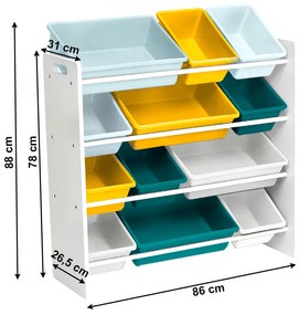 Organizator   raft pentru jucarii, alb   multicolor, MADY