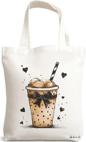 Sacosa de Panza pentru Cumparaturi, Geanta Tote, model Caffeine lover 2 38 x 34.5 cm, Alba, BEKZ®