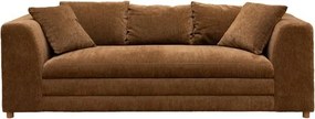 Canapea 3 locuri din catifea maro, cu perne incluse, picioare din lemn masiv, aspect vintage, 68×220×99 cm, „Castano"