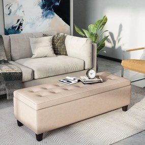 HOMCOM Banchetă cu depozitare, detalii cu nasturi, până la 120 kg, 125 x 49 x 41,5 cm, Bej | Aosom Romania