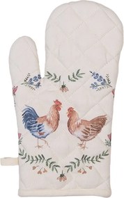 Mănușă de cuptor din bumbac, cu motiv găină și cocoș, culori bej și albastru, stil country, 30x18 cm, „Coq en Pâte"