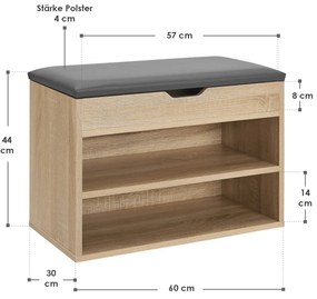 Suport pantofi cu capac rabatabil si scaun tapitat 60 x 30 x 44 cm aspect lemn