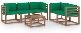 Set mobilier de gradina cu perne verzi, 6 piese Verde, 4x colt + mijloc + masa, 1