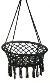 Scaun Rotund Suspendat tip Leagan Pentru Casa sau Gradina HOUSEXL™ ROUND COZY NEST, Cu Franjuri, 120 Kg, Negru