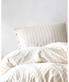 Lenjerie de pat Natural Stripes, 1 persoana, cearceaf pat 160x240 cm, husa pilota 160x220 cm, fata perna 50x70 cm, 100% bumbac cu aspect de in, sistem inchidere nasturi, bej
