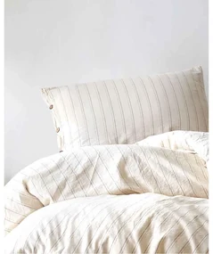Lenjerie de pat Natural Stripes, 1 persoana, cearceaf pat 160x240 cm, husa pilota 160x220 cm, fata perna 50x70 cm, 100% bumbac cu aspect de in, sistem inchidere nasturi, bej