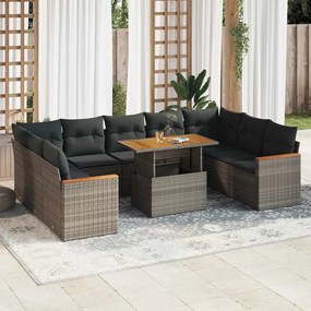 3327532 vidaXL Set mobilier de grădină cu perne, 10 piese, gri, poliratan