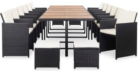 vidaXL Set mobilier de exterior cu perne, 17 piese, negru, poliratan