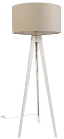 Lampă de podea trepied albă cu abajur din material textil maro deschis 50 cm - Tripod Classic