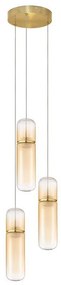 Lustra moderna cu 3 pendule LED, Metal, Auriu, Sticla, Amber, Norma