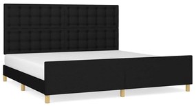 Cadru de pat cu tablie, negru, 200x200 cm, textil Negru, 200 x 200 cm, Nasturi de tapiterie