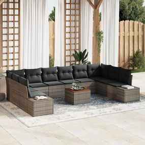 vidaXL Set canapele grădină 11 pcs Gri Ratan & Poliester