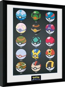 Poster înrămat Pokemon - Pokeballs