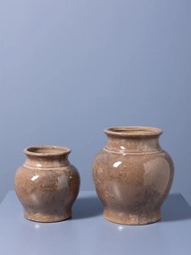 Vază din ceramică artizanală roz cu decor botanic, finisaj lucios, 16×16 cm, „Rosaire"