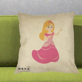 Perna Personalizata Printesa Roz cu Microfon, 40x40 cm, Crem, Husa Detasabila, Perna Inclusa, BEKZ®