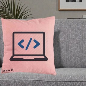 Perna Personalizata Laptop Cod HTML, 40x40 cm, Roz, Husa Detasabila, Perna Inclusa, BEKZ®