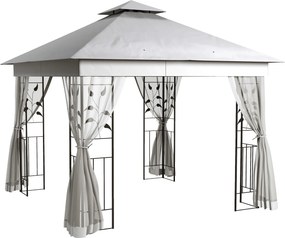 Outsunny Pavilion cu acoperiș dublu, 3x3 m, hidrofug, stabil, rezistent la iarnă, pavilion de grădină cu plasă de țânțari, Gri deschis | Aosom Romania