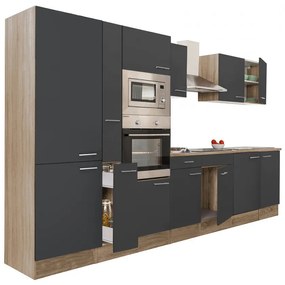 Mobilă de bucătărie Yorki 360, corp stejar sonoma, față antracit satinat, cu dulap cu raft