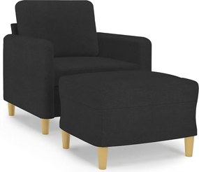 vidaXL Fotoliu canapea cu taburet, negru, 60 cm, material textil
