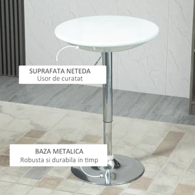 HOMCOM Masă Rotundă Bar Reglabilă, Plan Rotativ, Manetă Gaz, Oțel, Φ61x76-97cm, Alb | Aosom Romania