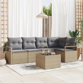 Set de Canapea Grădină vidaXL de 6 Piese cu Perne Negre Ratan Poli