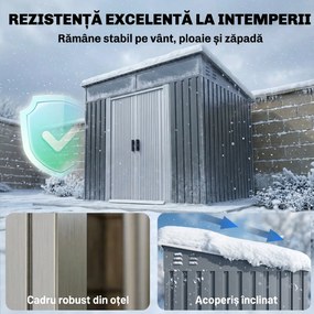 Outsunny Magazie 6,5 x 4 FT din metal galvanizat cu fundatie pentru gradina, Depozit cu incuietoare pentru unelte, Gri