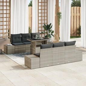 vidaXL Set de canapea de grădină cu 7 piese și perne gri deschis din rattan poliester