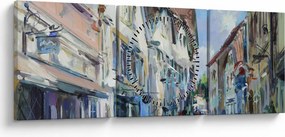 Tablou - Strada orașului vechi, pictură acrilică (cu ceas) (90x30 cm)