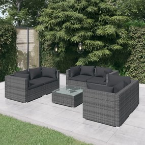 Set mobilier de gradina cu perne, 7 piese, gri, poliratan gri si antracit, 6x colt + masa, 1