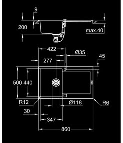 GROHE 31644AP0 - Chiuvetă K500 860 × 500 mm granit/negru