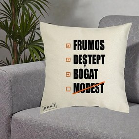 Perna Decorativa Frumos Destept Bogat, 40x40 cm, Ecru, Husa Detasabila, Perna Inclusa, BEKZ®