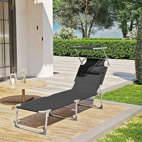 Șezlong de grădină LAGUNA cu copertină reglabilă, 193x53x29cm, negru SongmicsHome