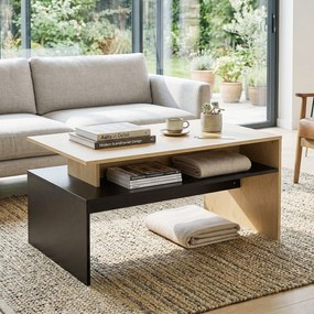 HOMCOM Masă de Cafea Modernă Bicoloră cu Niveluri Decalate și Poliță de Depozitare, 95 x 55 x 50 cm, Lemn Natural și Negru | Aosom Romania