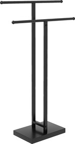 HOMCOM Suport de Prosoape de Podea cu 2 brațe, Suport de Prosoape din Metal pentru Baie, 50x18,5x85 cm, Negru | Aosom Romania