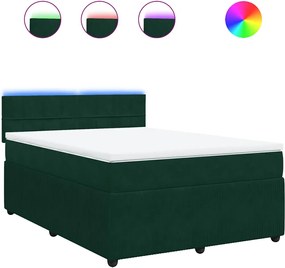 vidaXL Pat box spring cu saltea, verde închis, 160x200 cm, catifea