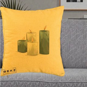 Perna Decorativa Lumanari Hygge Alb-Verde, 40x40 cm, Galben, Husa Detasabila, Perna Inclusa, BEKZ®