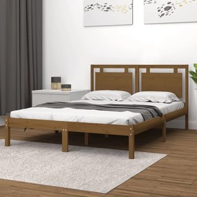 Cadru pat Small Double 4FT, maro miere, 120x190 cm, lemn masiv maro miere, 120 x 190 cm