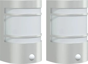 vidaXL Lămpi exterioare de perete cu senzor 2 buc. argintiu, oțel inox