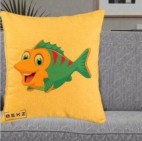 Perna Decorativa Peste Vesel Cartoon, 40x40 cm, Galben, Husa Detasabila, Perna Inclusa, BEKZ®