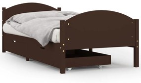 3060654 vidaXL Cadru pat cu 2 sertare, maro închis, 100x200 cm, lemn masiv pin