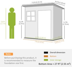 Outsunny Căsuță de Grădină pentru Unelte cu Ușă Batantă și Acoperiș Înclinat, 221x133x190 cm, Gri Închis | Aosom Romania