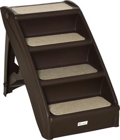 PawHut Scară Pliabilă pentru Câini cu 4 Trepte Antiderapante, Scară din PP pentru Animale de Companie, 62x38x49,5 cm, Maro | Aosom Romania