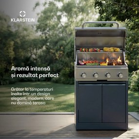 Klarstein Grătar cu gaz WaldChef | 4 arzătoare | 30 mbar | 12800 W | Grătar din fontă | Oțel inoxidabil