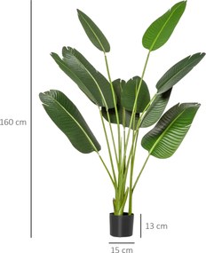 HOMCOM Bananier Artificial 160 cm cu Ghiveci și 10 Frunze Realiste, Plantă Artificială Tropicală pentru Decorațiuni Interioare și Exterioare, Verde | Aosom Romania