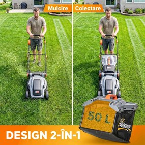 Outsunny Mașină de Tuns Iarba Electrică 1800W cu Lățime de Tăiere de 40cm, Funcție Mulching și Sac de 50L, Mâner Reglabil și Detașabil, 6 Niveluri de Tăiere, Gri Deschis | Aosom Romania