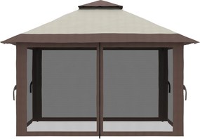 Outsunny Pavilion Pliabil Pop-Up 4x4 m cu Înălțime Reglabilă pe 3 Niveluri, Pavilion de Exterior cu Plasă de Țânțari, Saci de Nisip, Geantă de Transport, UV50+, pentru Grădină, Camping, Petreceri, Bej | Aosom Romania