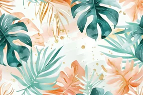 Tapet frunze tropicale verde-portocaliu