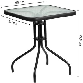 Masa de gradina patrata cu blat de sticla ISLAND 60x60 cm, negru