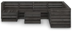 Set mobilier gradina cu perne, 9 piese, gri, lemn de pin tratat