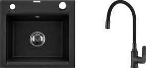 Set chiuveta bucatarie Invena Tesalia si baterie Joga finisaj negru mat 48x44 cm